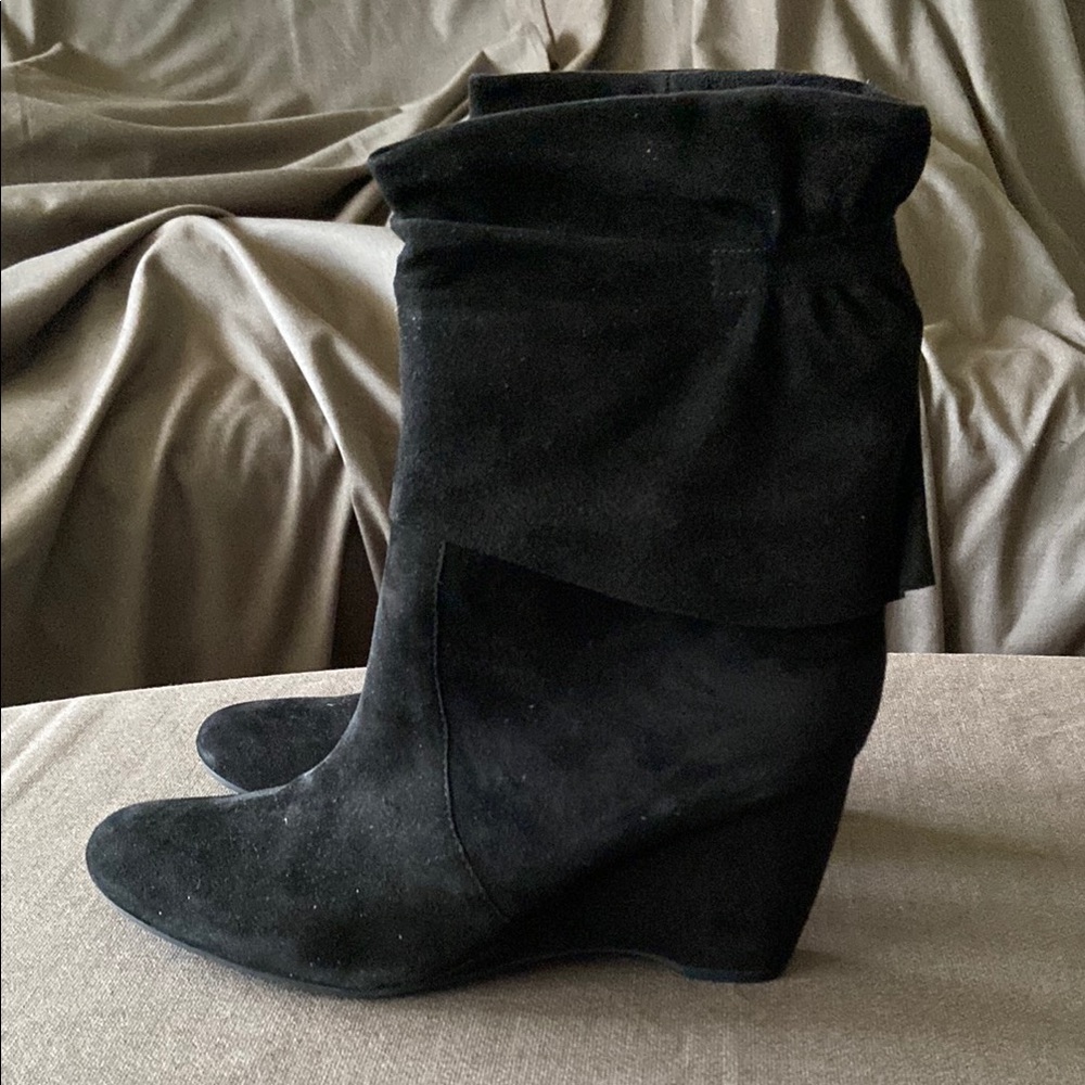 New Veronella Black Real Suede Women's Heeled Boots